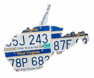 Wall art made from license plates. West Virginia.
