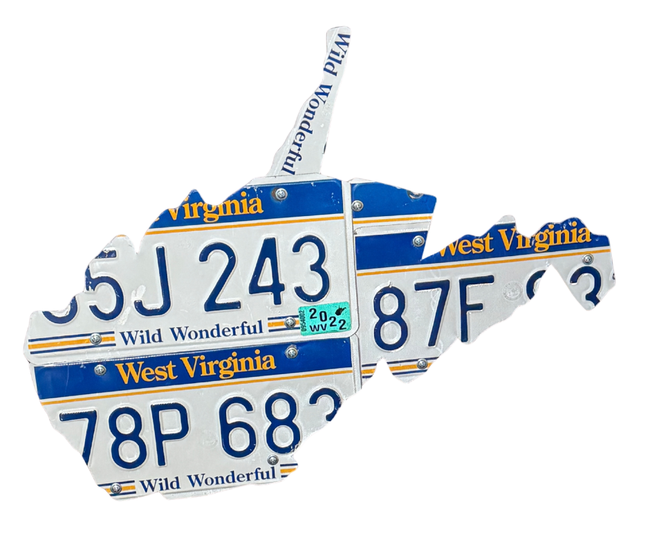 Wall art made from license plates. West Virginia.
